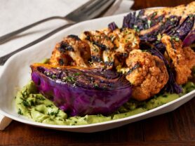 A photo of Chili Grilled Cauliflower and Cabbage with Avocado Spread