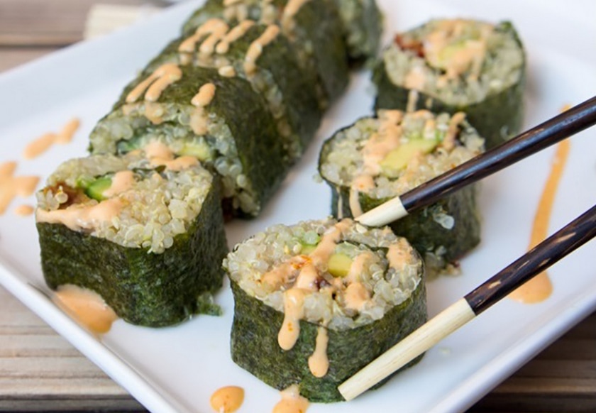 Quinoa Avocado Sushi Rolls on a Plate