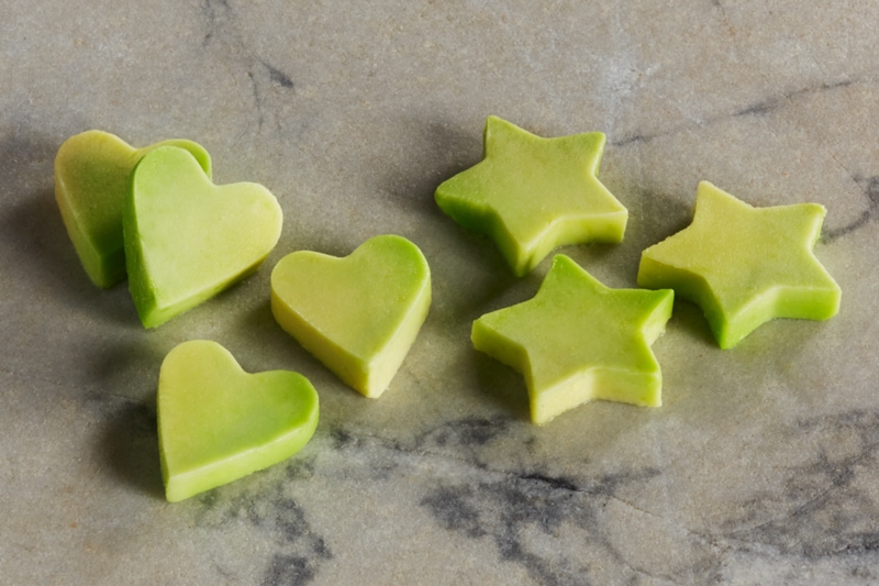Avocado cut into heart and star shapes