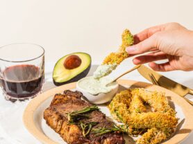 Steak Frites Plate with Creamy Avocado Jalapeno Sauce