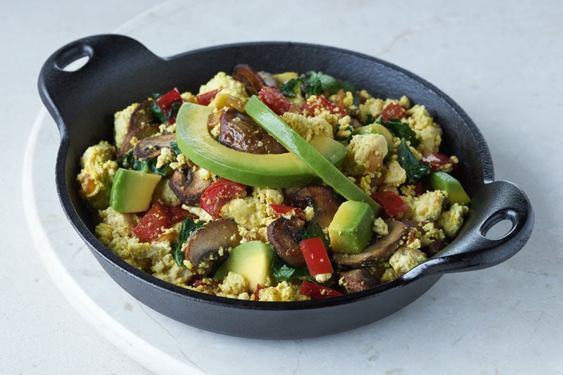 Plate of Tofu-Vegetable and Avocado Scramble