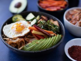 Veggie BiBimBap Avocado Crispy Egg and Kimchi